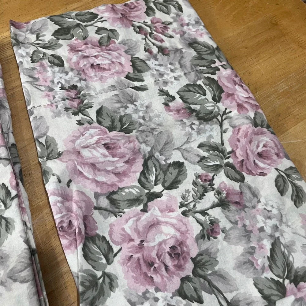 Vtg Springs Pink Floral Cabbage Rose Valance Set 2pc 84x15 Cottagecore USA Made